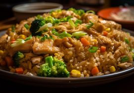 stir-fry de arroz integral con pollo y verduras