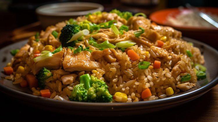 stir-fry de arroz integral con pollo y verduras